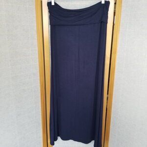 Loveappella Navy Blue Stretch Knit Maxi Skirt Size Large Fold Over Waist